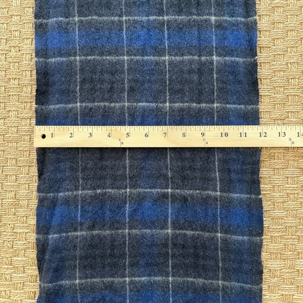 Saks Fifth Avenue 100% Cashmere Blue Plaid Scarf Made In USA